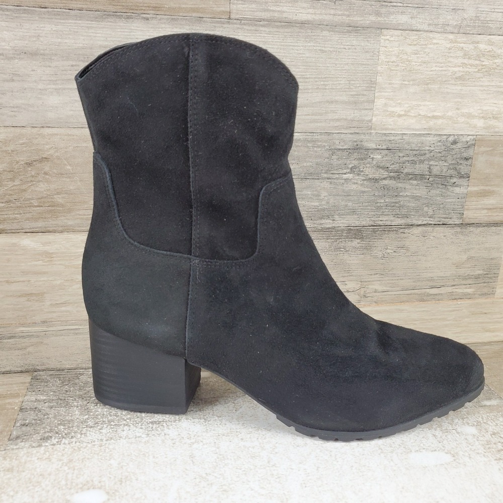 Vionic Bishop Womens Western Boots Sz 10 Black Waxy Suede Side Zip Block Heel